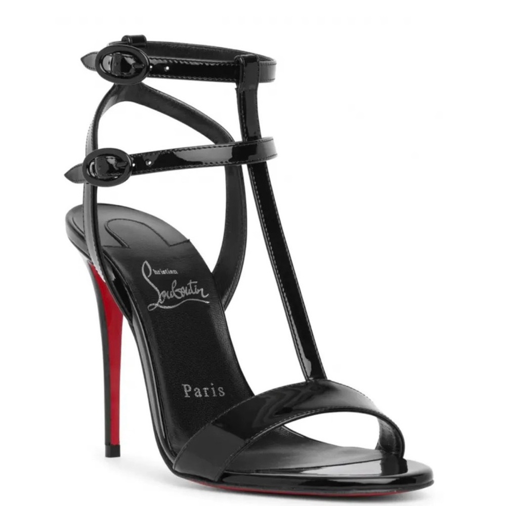 Christian Louboutin Mara-100 Black Patent Leather DBBLE T-Bar Heels EU39 BoxIncl